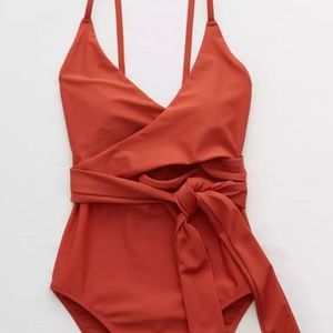 Aerie Wrap One Piece Swimsuit - Sz Small Cinnabar Color